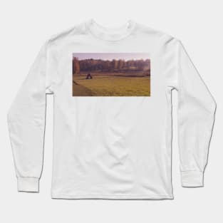 Autumn field with haystack and the wood Long Sleeve T-Shirt